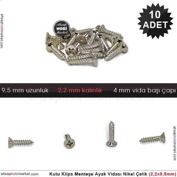 Klips Menteşe Ayak Vidası 10 Adet (2,2x9,5 mm) Parlak Gümüş - 1