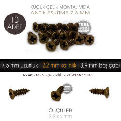 Klips Menteşe Ayak Vidası 10 Adet (2,3x7,5 mm) Antik Bakır - Tual Hobi Sanat