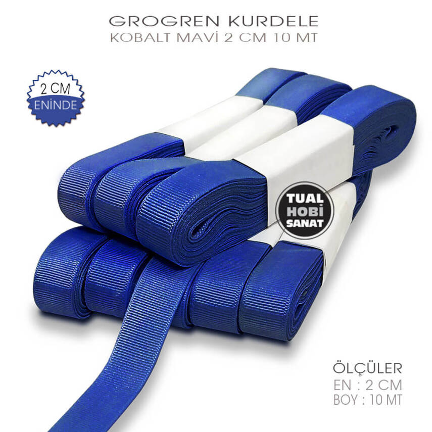 Kobalt Mavi Grogren Kurdele (Genişlik 2 cm) 10 Metre - 1