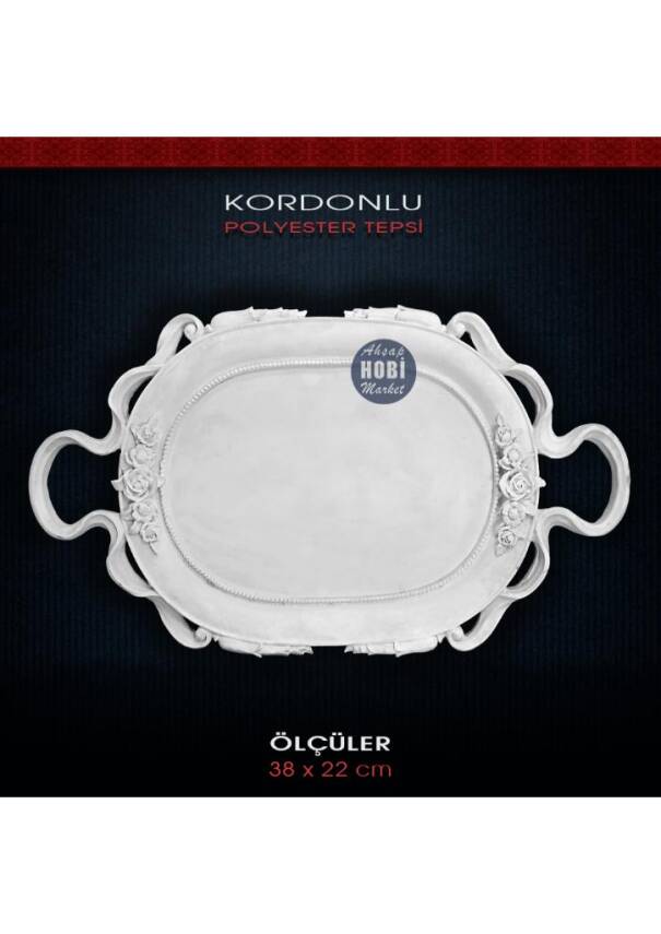 Kordonlu Güllü (38x22 cm) Ham Polyester Tepsi - 1