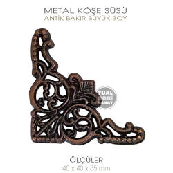 Köşe Süsü Metal Büyük (40x40x55 mm) Antik Bakır - Tual Hobi Sanat