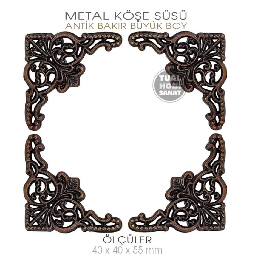 Köşe Süsü Metal Büyük (40x40x55 mm) Antik Bakır - 2