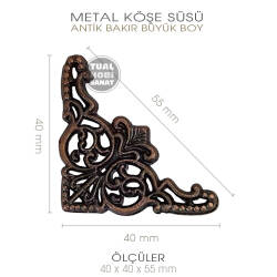 Köşe Süsü Metal Büyük (40x40x55 mm) Antik Bakır - 3