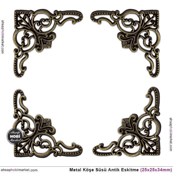 Köşe Süsü Metal Küçük (25x25x34 mm) Antik Altın - 2