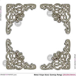 Köşe Süsü Metal Küçük (25x25x34 mm) Parlak Gümüş - Tual Hobi Sanat (1)