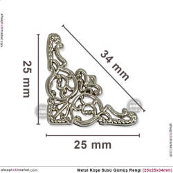 Köşe Süsü Metal Küçük (25x25x34 mm) Parlak Gümüş - 3
