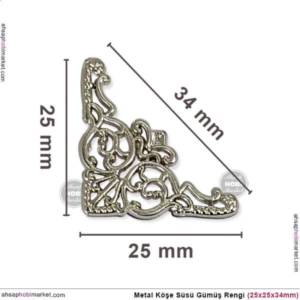 Köşe Süsü Metal Küçük (25x25x34 mm) Parlak Gümüş - 3