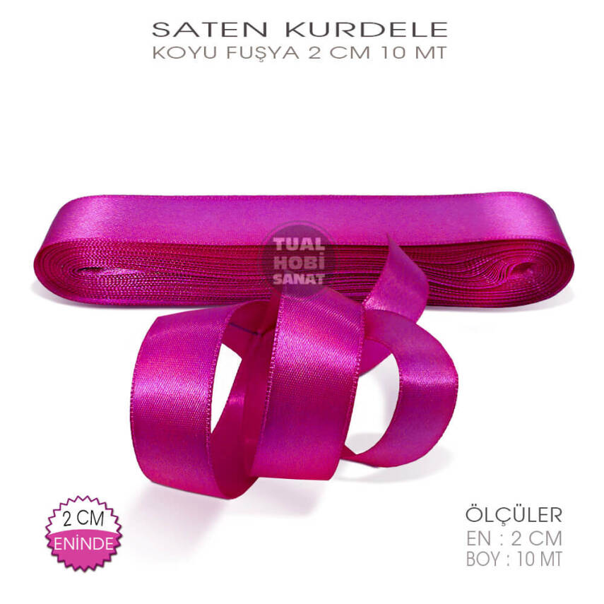 Koyu Fuşya Renkli Saten Kurdele (Genişlik 2 cm) 10 Metre - 1