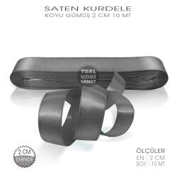 Koyu Gümüş Gri Saten Kurdele (Genişlik 2 cm) 10 Metre - Tual Hobi Sanat