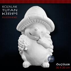 Kozalak Tutan Kirpi Heykeli (30x20 cm) Ham Polyester - Tual Hobi Sanat