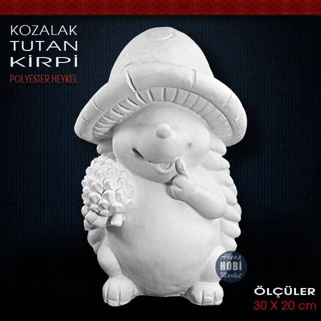 Kozalak Tutan Kirpi Heykeli (30x20 cm) Ham Polyester - 1