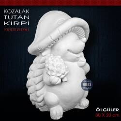 Kozalak Tutan Kirpi Heykeli (30x20 cm) Ham Polyester - Tual Hobi Sanat (1)