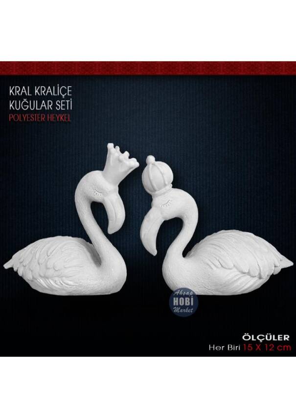 Kral Kraliçe Kuğu Biblo Seti (2 Parça) Ham Polyester - 1