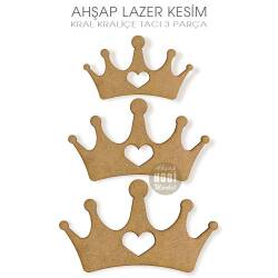 Kral Kraliçe Tacı Figürleri Kalpli (3 Parça) Ahşap Lazer Kesim - Tual Hobi Sanat (1)