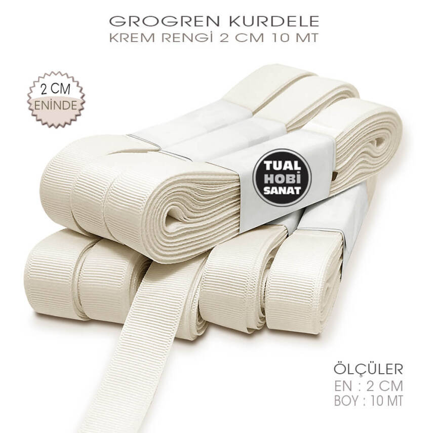 Krem Rengi Grogren Kurdele (Genişlik 2 cm) 10 Metre - 1