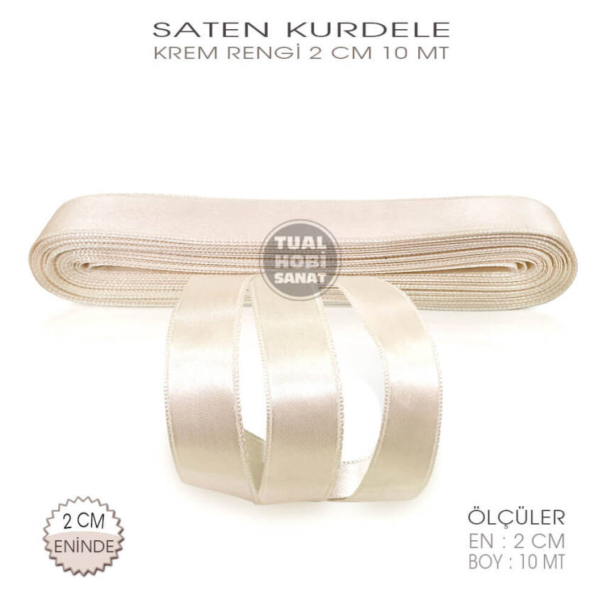 Krem Rengi Saten Kurdele (Genişlik 2 cm) 10 Metre - 1