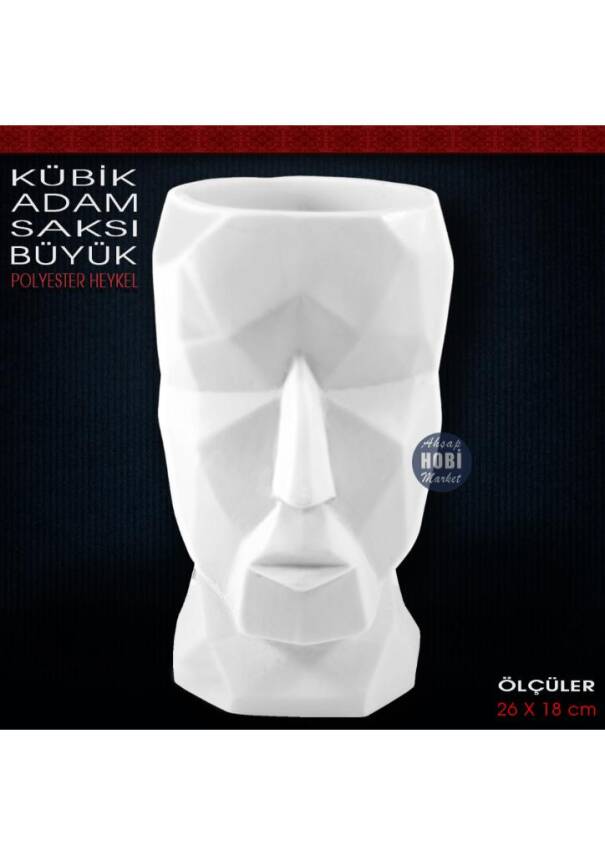 Kübik Adam Heykel Saksı Büyük (26x18 cm) Ham Polyester - 1