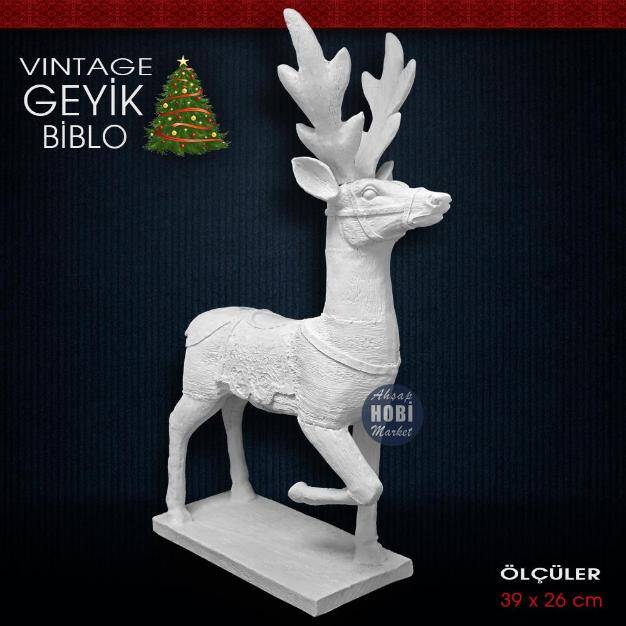 Vintage Geyik Biblo Heykel (39x26 cm) Ham Polyester - 1