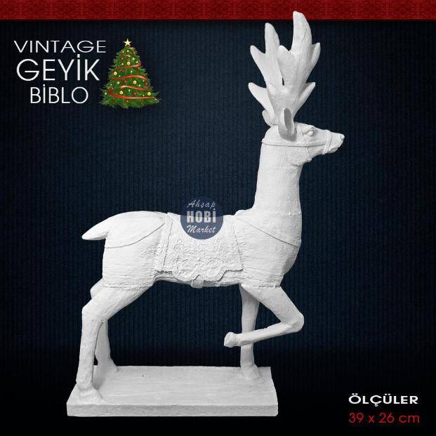 Vintage Geyik Biblo Heykel (39x26 cm) Ham Polyester - 2