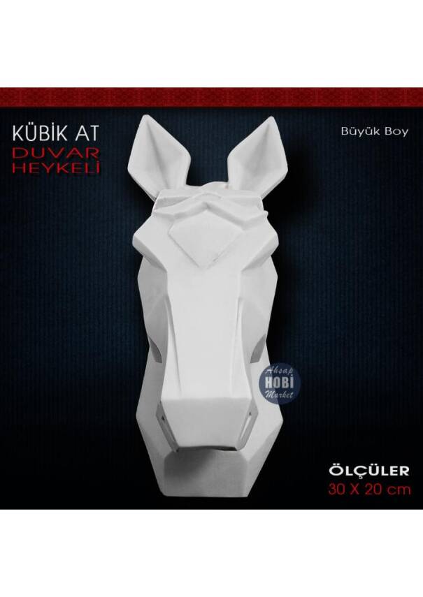 Kubik At Duvar Heykeli Büyük Boy (30x20 cm) Ham Polyester - 1