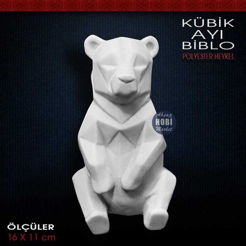 Kübik Ayı Biblo Heykel (16x11 cm) Ham Polyester - 1