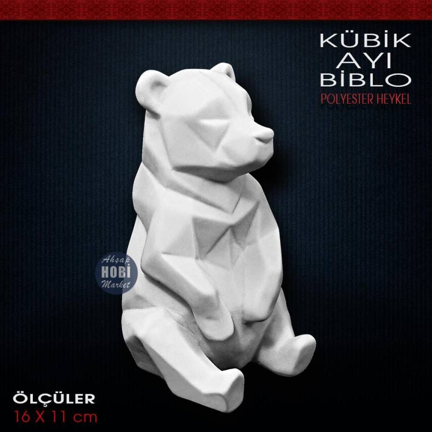 Kübik Ayı Biblo Heykel (16x11 cm) Ham Polyester - 2