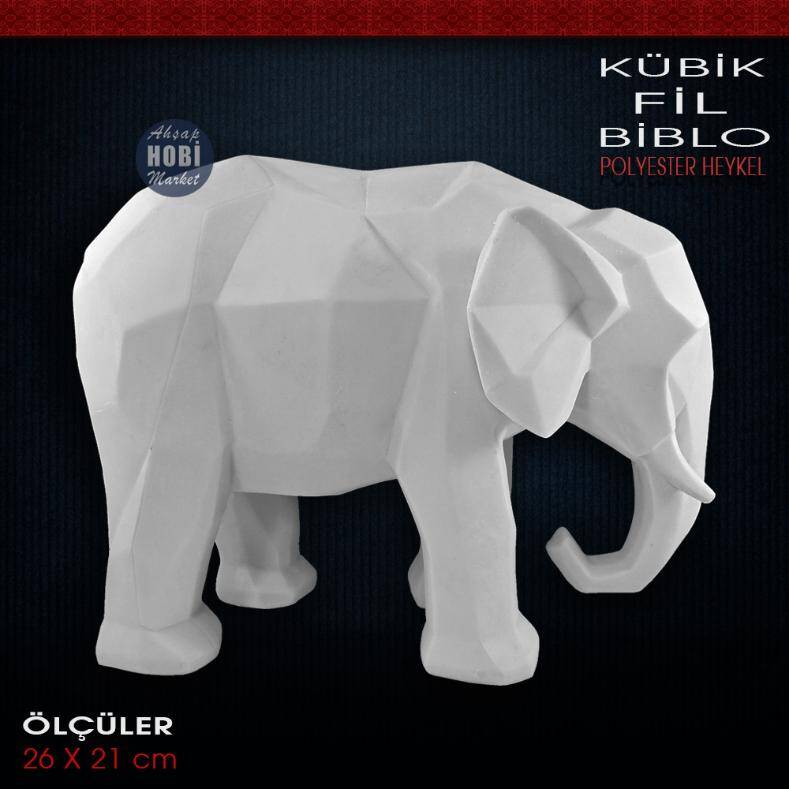 Kübik Fil Biblo Heykeli (26x21 cm) Ham Polyester - 1