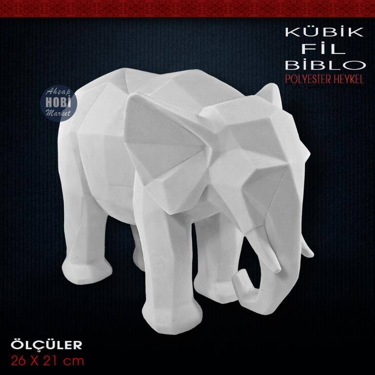 Kübik Fil Biblo Heykeli (26x21 cm) Ham Polyester - 2