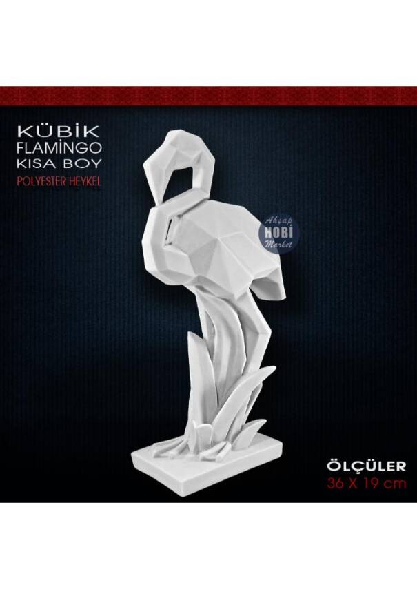 Kübik Flamingo Heykeli Kısa (36x19 cm) Ham Polyester - 1
