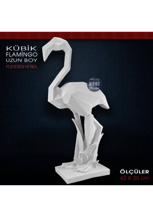 Kübik Flamingo Heykeli Uzun (43x20 cm) Ham Polyester - 1