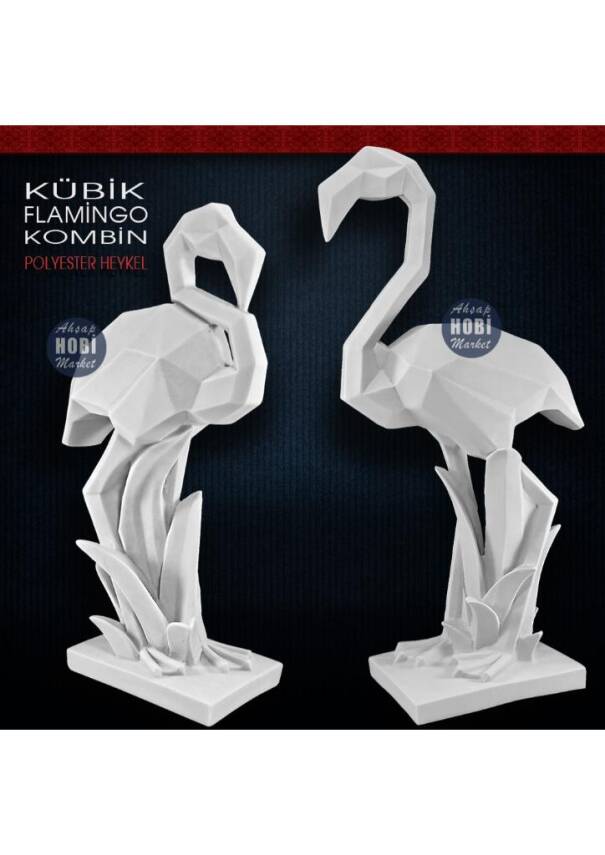 Kübik Flamingo Heykeli Uzun (43x20 cm) Ham Polyester - 2