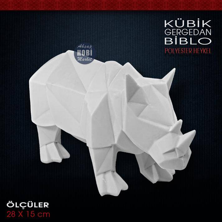 Kübik Gergedan Biblo Heykeli (28x15 cm) Ham Polyester - 1