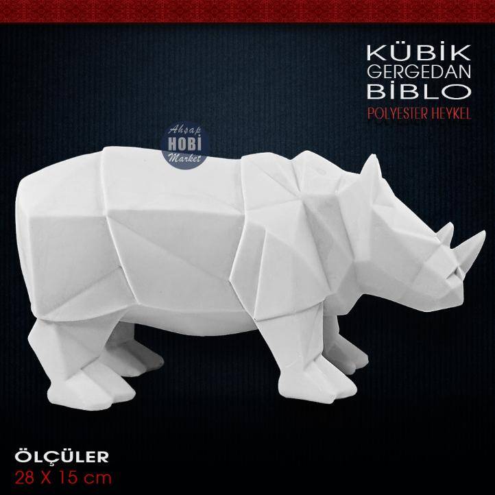 Kübik Gergedan Biblo Heykeli (28x15 cm) Ham Polyester - 2