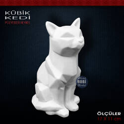 Kübik Kedi Biblo Heykel (17x11 cm) Ham Polyester - Tual Hobi Sanat
