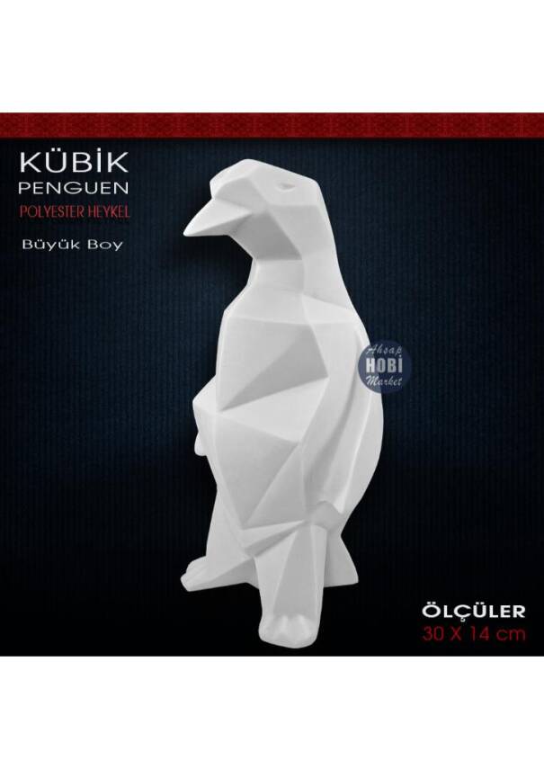 Kübik Penguen Biblo Heykeli Büyük (30x14 cm) Ham Polyester - 1