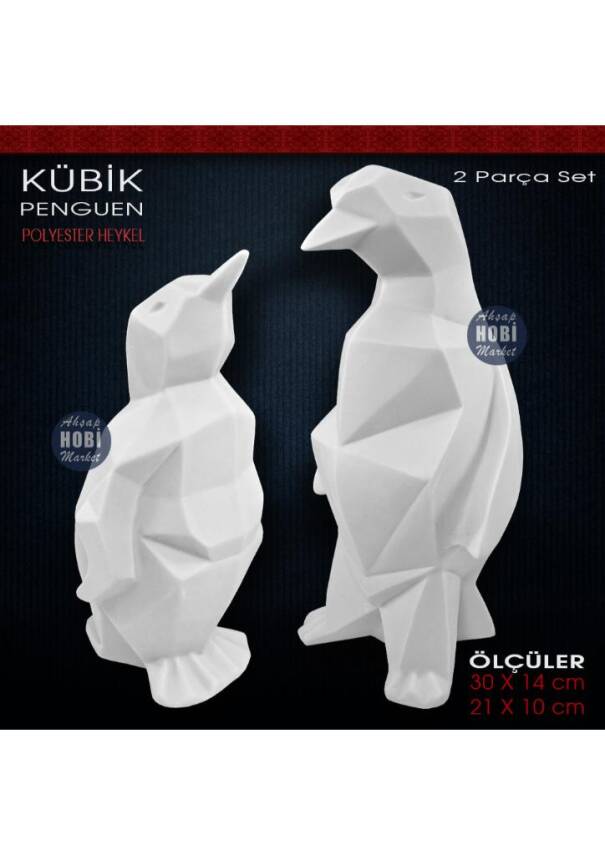 Kübik Penguen Biblo Heykeli Küçük (21x10cm) Ham Polyester - 2
