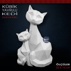 Kübik Yavrulu Kedi Biblo (25x16 cm) Ham Polyester - Tual Hobi Sanat