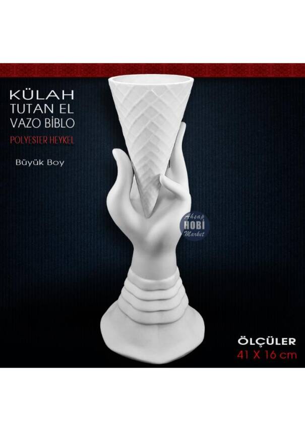 Külah Tutan El Vazo Biblo Büyük Boy (41x16 cm) Ham Polyester - 1