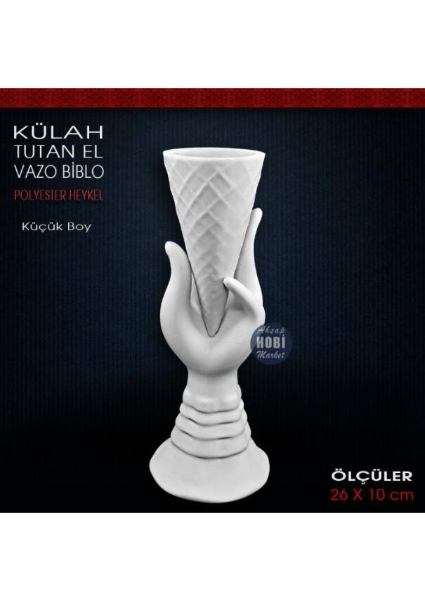 Külah Tutan El Vazo Biblo Küçük Boy (26x10 cm) Ham Polyester - 1