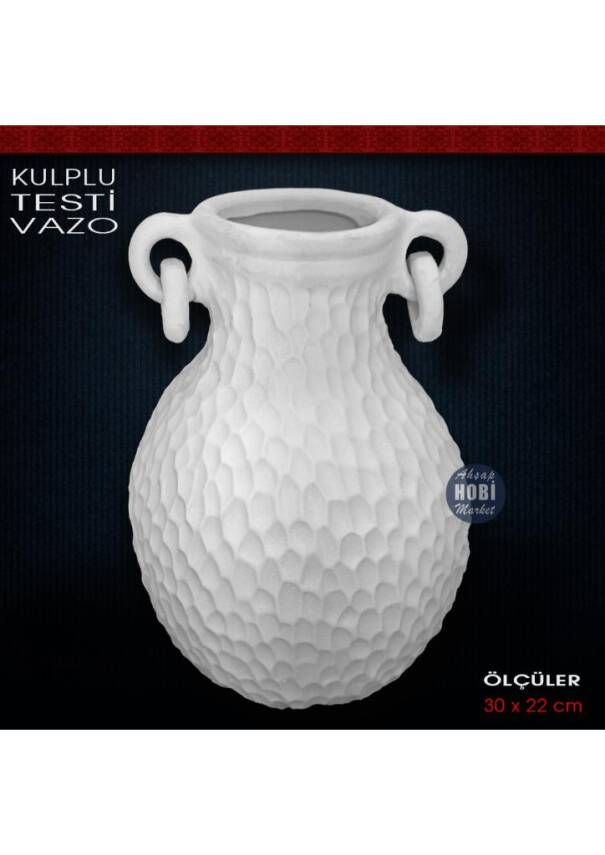 Kulplu Testi Vazo Büyük Boy (30x22 cm) Ham Polyester - 1