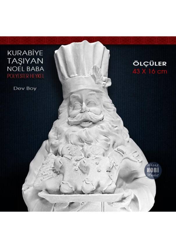 Kurabiye Taşıyan Noel Baba Heykeli (43x16 cm) Ham Polyester - 2