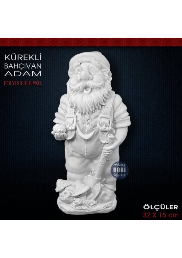 Kürekli Bahçıvan Adam Heykeli (32x15 cm) Ham Polyester - 1