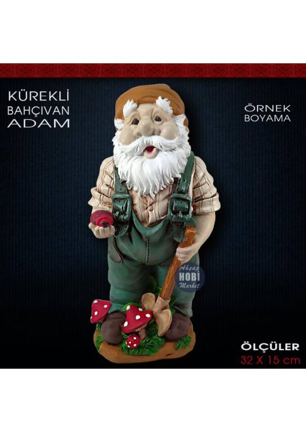 Kürekli Bahçıvan Adam Heykeli (32x15 cm) Ham Polyester - 2