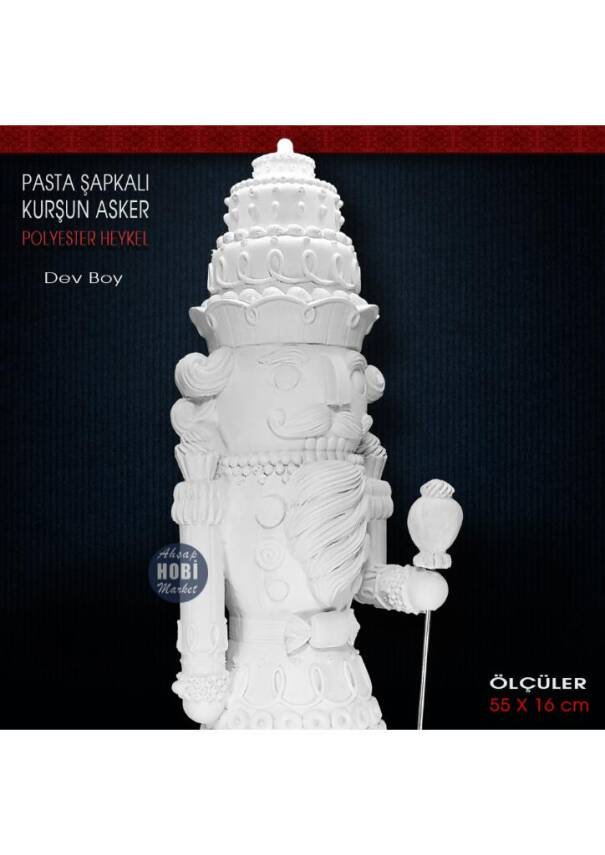 Kurşun Asker Pasta Şapkalı Büyük Heykel (55x16 cm) Ham Polyester - 3