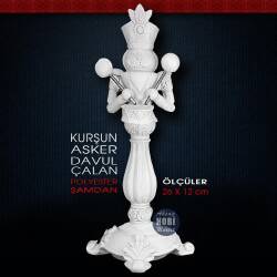 Kurşun Asker Şamdan Davul Çalan (26x12 cm) Ham Polyester - Tual Hobi Sanat