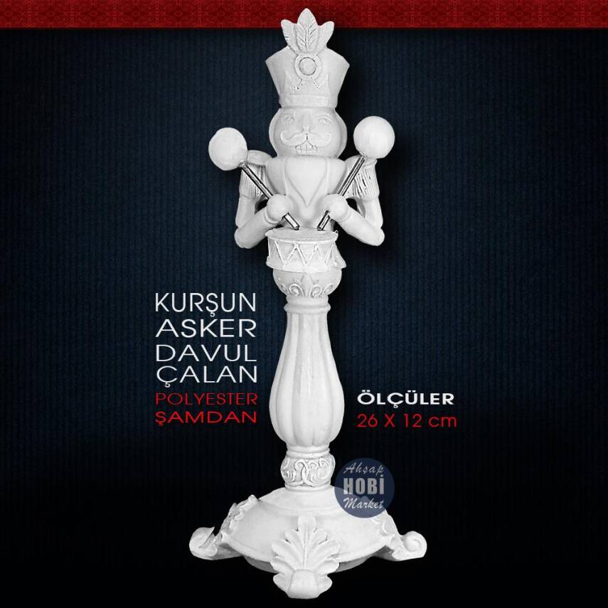 Kurşun Asker Şamdan Davul Çalan (26x12 cm) Ham Polyester - 1