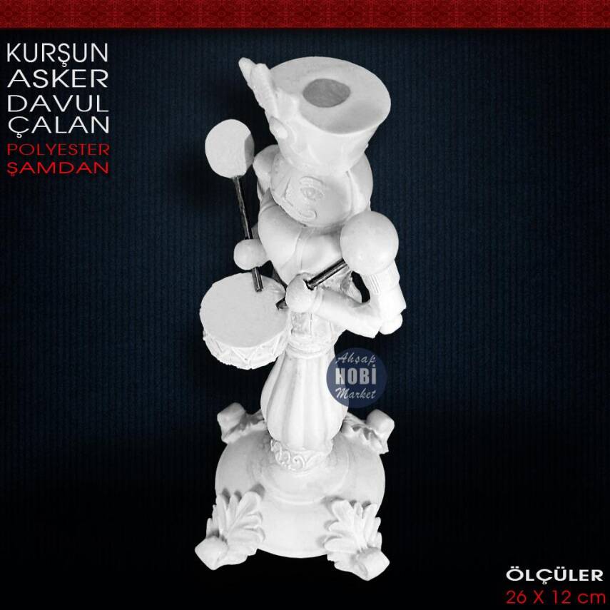 Kurşun Asker Şamdan Davul Çalan (26x12 cm) Ham Polyester - 2
