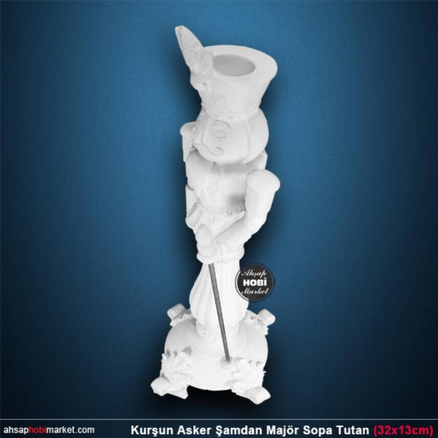 Kurşun Asker Şamdan Majör Sopa Tutan (32x13 cm) Ham Polyester - 2