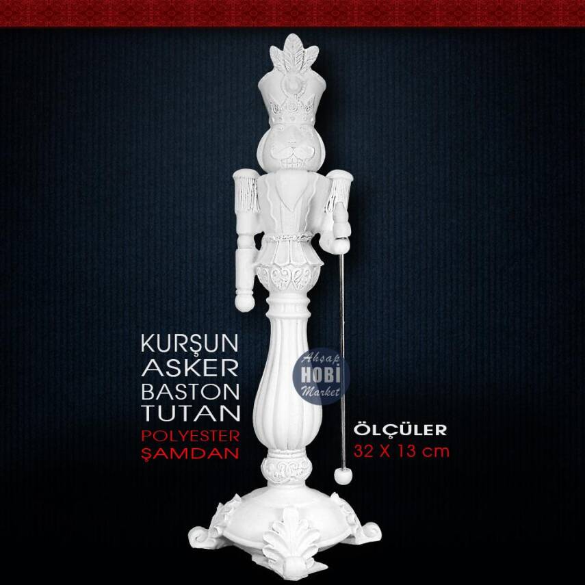 Kurşun Asker Şamdan Majör Sopa Tutan (32x13 cm) Ham Polyester - 1