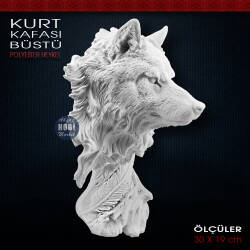 Kurt Kafası Büstü Heykeli (30x19 cm) Ham Polyester - Tual Hobi Sanat